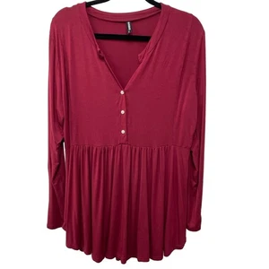 Allegrace Empire Waist Henley V Neck Tunic Top Burgundy 1X Peasant Festival - Picture 1 of 8