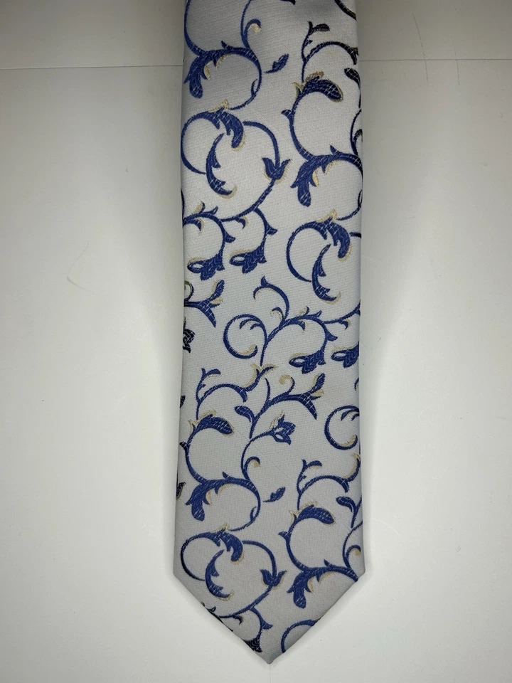 Amedeo 独家领带,全新带标签,蓝色和金色,花卉简单婚礼舞会商务 — 第 1/4 张图片