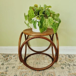 Vintage Cane Thonet Footstool Mid Century Bentwood Rattan Stool Plant Stand - Picture 1 of 16