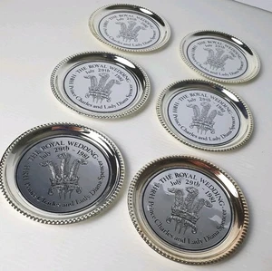 DECORATIVE 6 x Silver Plate Coasters The Royal Wedding 1981 Charles & Diana Vgc - Picture 1 of 6