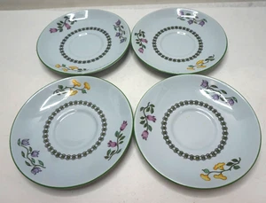 SPODE SUMMER PALACE SAUCERS FOR TEA CUP SET OF 4 FLORAL GREEN TRIM ENGLAND - Picture 1 of 6