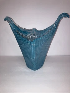 "Jarrón de cristal Lavoazione grande vintage de Murano remolinos azules 11""" - Imagen 1 de 5