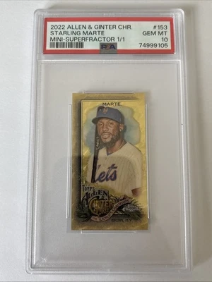 2022 ALLEN & GINTER CHROME MINI-SUPERFRACTOR 1/1 Starling Marte NY Mets PSA 10 - Image 1 of 2