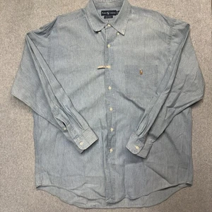 Ralph Lauren Big Hemd Herren L Blau Chambray Knopfleiste Langarm Pony Logo - Bild 1 von 7