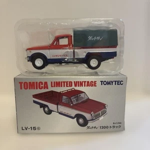 Tomica LV-15 Datsun 1200 Truck Miniature Car - Red, Blue, Green Bed - Picture 1 of 5