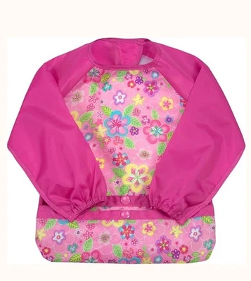 Babero de manga larga Green Sprouts Snap&Go fácil de usar en Aqua Swan y Pink Flower Field Foto 1 de 4
