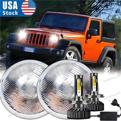DOT For Jeep Wrangler JK TJ CJ Approved 7" inch Round LED Headlights Hi/Lo Beam - Image 1 of 4