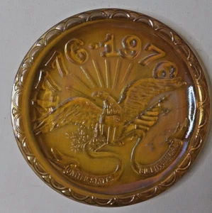 INDIANA GLASS 1776 BICENTENNIAL COMMEMORATIVE PLATE CARNIVAL GLASS GOLD-AMBER - Picture 1 of 4