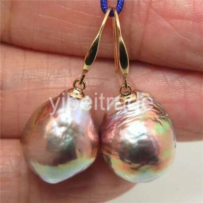 HUGE 13-16mm LUMINOUS KASUMI FW PEARL & SOLID 14K GOLD EARRINGS - Image 1 of 3