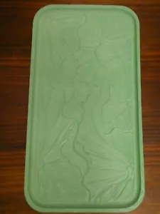 VINTAGE ARTS & CRAFTS DECORATIVE CARVED FLORAL WOODEN SERVING TRAY PAINTED GREEN - Picture 1 of 8
