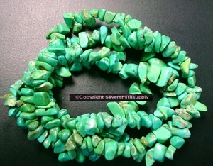 32 in GREEN reconstituted stabilized chalk Turquoise chip beads w matrix BS056 - Picture 1 of 4
