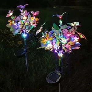Solar Lights Outdoor Garden Butterfly Decor, Solar Stake Lights with Butterflies - Picture 1 of 11