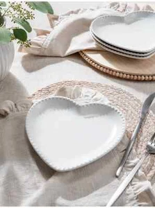 Stacey Solomon White Beaded Heart Side Plate 20.5 x 16.5 x Set Of 4 Brand New - Picture 1 of 4