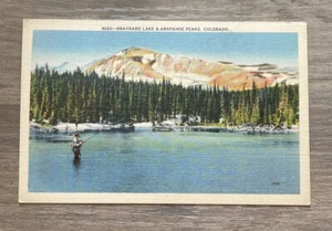 Linen Postcard Fishing SCENE Between Braynard Lake & Arapahoe Peaks Colorado CO - Picture 1 of 2