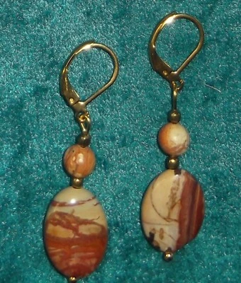 PENDIENTES PIEDRAS PRECIOSAS CRISTAL JASPE PICASSO, MARRÓN, GOTA, PERFORADOS, NUEVOS, AUSTRALIANOS Foto 1 de 2