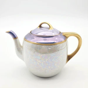 Vintage Blue Lusterware Teapot Gold Detail Porcelain Lid Germany Hand Painted - Picture 1 of 10
