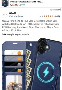 O Case iPhone 16 Plus Blue Wallet Shockproof NEW sealed Box $33 Stand NICE - Photo 1 sur 12