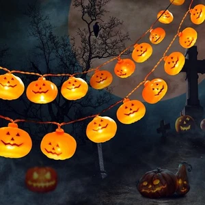 9Ft Halloween Pumpkin String 20LED Lights Indoor Outdoor Garden Party New Decor - Picture 1 of 7