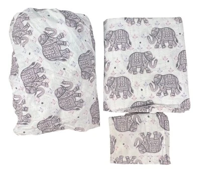 Juego de sábanas completas 100 % algodón Pottery Barn Teen Anya Elephant 1 funda de almohada Foto 1 de 4