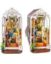 Rolife Book Nook Kit Wooden Bookcase 9.5" Garden House Miniature Kit with LED...