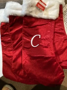 20" MERRY BRITE "C” Monogram Inital Stocking CHRISTMAS Holiday new Red & White - Picture 1 of 1