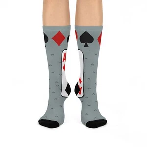 Kartensocken! 1 Größe Unisex dehnbar grau schwarz weiß Diamanten Herzen Pik Schläger - Bild 1 von 7