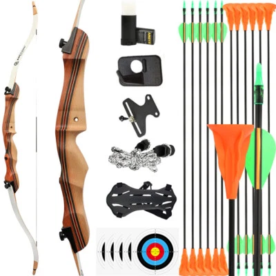 Archery Kids Recurve Bow 10-20lb Children Gifts 48'' 54'' Target Practice Youth - Image 1 of 4