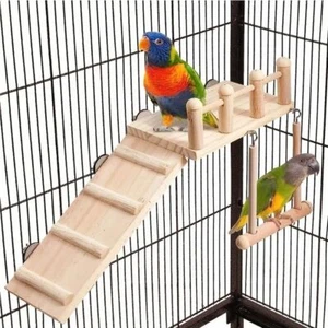 Piattaforma posatoi uccelli altalena scala arrampicata pappagalli gabbia accessori giocattoli in legno - Foto 1 di 15