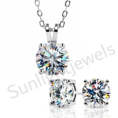 7.50 Ct Off White Treated Diamond Solitaire Pendant & Studs Earrings 925 Silver - image 1 of 4