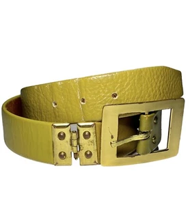 Women's 90's Cowhide Hinged Leather By Calderon Belt Avocado Green Size 26 - Picture 1 of 14