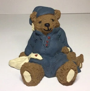 Carolyn Carpin Bear Ready For Bed Figurine Blue Pajamas Nightcap 1986 - Picture 1 of 19