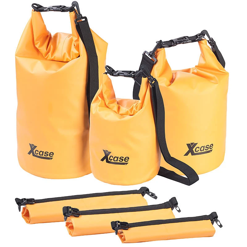 Xcase 3er-Set Wasserdichte Packsäcke aus Lkw-Plane, 5/10/20 Liter, orange