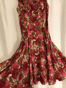 Vintage High Quality Cotton Floral Pink Roses Fit Flare Dress XS - Picture 1 of 23