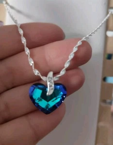 Prom Party Night Blue heart Swarovski Crystal Elements Pendant & chain TkMaxx - Picture 1 of 11