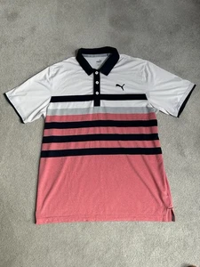 Puma Performance gestreiftes Herren Golf Activewear Poloshirt XLarge pink & weiß - Bild 1 von 19