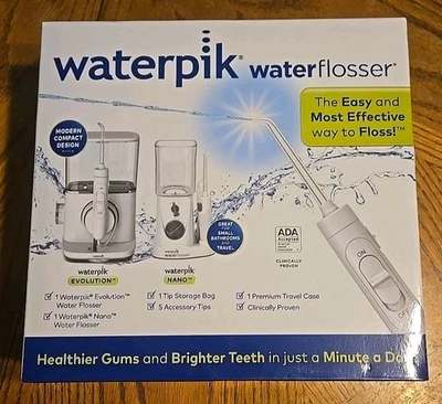 Paquete combinado Waterpik Evolution/Nano Water Flosser ambos sellados en caja abierta de plástico Foto 1 de 4