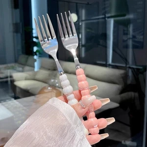 Stainless Steel Fork Pearl Handle Fork Pasta Steak Dessert Fork Tableware Tool - Picture 1 of 15
