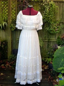 VINTAGE 1980s DONERICA LACE PRAIRIE STYLE EDWARDIAN WEDDING DRESS - Picture 1 of 18