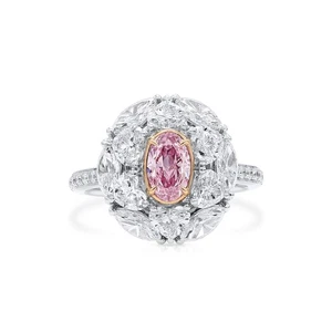 Anillo Diamante Rosa Natural Muy Claro 0.51 Ct Corte Ovalado SI2 GIA Informe 18K 18KW - Imagen 1 de 9