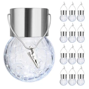 12-Pack Hanging Solar Lights, Decorative Cracked Glass Ball Light, Solar Powe... - Picture 1 of 8
