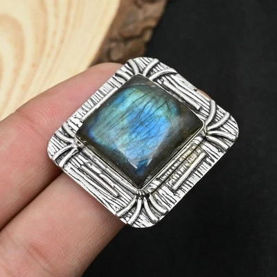 Anillo de joyería de plata de ley 925 hecho a mano con piedras preciosas de labradorita natural talla 8 de EE. UU. Foto 1 de 4
