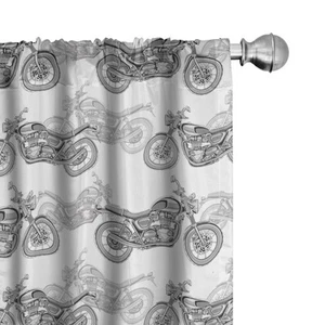 Motorcycle Window Curtains, Realistic Grayscale Illustration of Classic Motor... - Picture 1 of 6