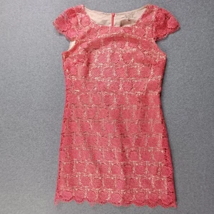 Review Dress Womens 10 Pink Beige Lace Cap Sleeve Shift Elegant Luxury Party - Picture 1 of 17