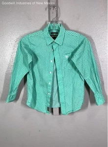 Ariat Boys Green Printed Stretch Pocket Long Sleeve Button-Up Shirt Size XS (7) - Picture 1 of 4