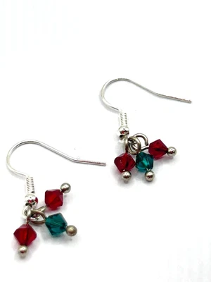 Brighton Christmas bead gems french wire custom earrings NWOT RED GREEN - Image 1 of 4