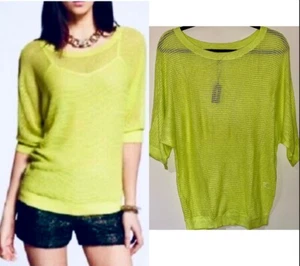 NWT Express sweater dolman mesh top open knit net Pullover top neon yellow top - Picture 1 of 11