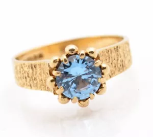 Vintage 9ct 9K Yellow Gold 1970's Retro Ring With Ice Blue Spinel (Lab-Created) - Picture 1 of 12