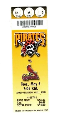 May 5 1998 St Louis Cardinals @ Pittsburgh Pirates Ticket Mark McGwire - Image 1 of 2