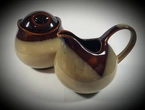 Sango Nova Brown Mottled Drip Glaze Pottery Creamer & Sugar Bowl Set - Picture 1 of 6
