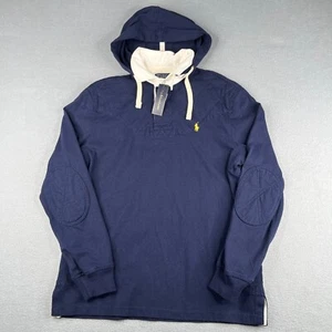 Polo Ralph Lauren Hooded Polo Shirt Medium Long Sleeve Rugby Elbow Patch New NWT - Picture 1 of 19